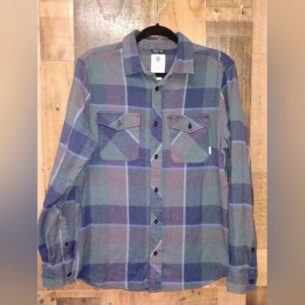 Element Flex Plaid Mens Long Sleeve Button Up Flannel Size Medium